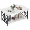 thumbnail image 1 of Cvortll Coffee Table Round Corners, 2 Tier Living Room Table with Storage Shelf, Rectangular Tabletop Center Desk for Small Spaces, White, 1 of 13