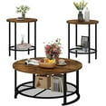 Recaceik 3Piece Rustic Brown Wood Coffee Table Set with Metal Frame, Includes Coffee Table