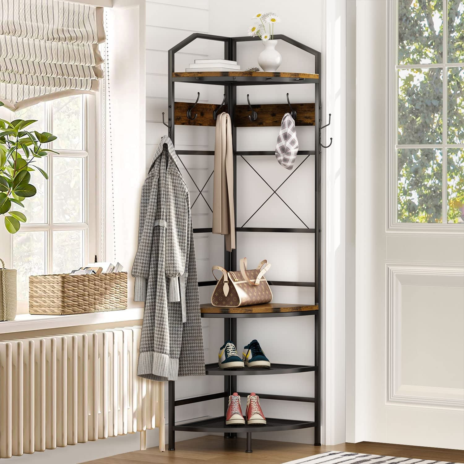 Recaceik Corner Coat Rack, Multifunctional Entryway Corner Shoe Rack ...
