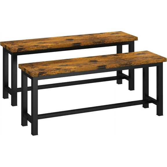 Recaceik Dining Benches, 39 Inch Table Benches, Pair of 2 Benches for Dining Room, Kitchen, Entryway, Bedroom, Industrial Small Bench Kitchen Bench with Metal Legs, Easy to Assemble, Rustic Brown