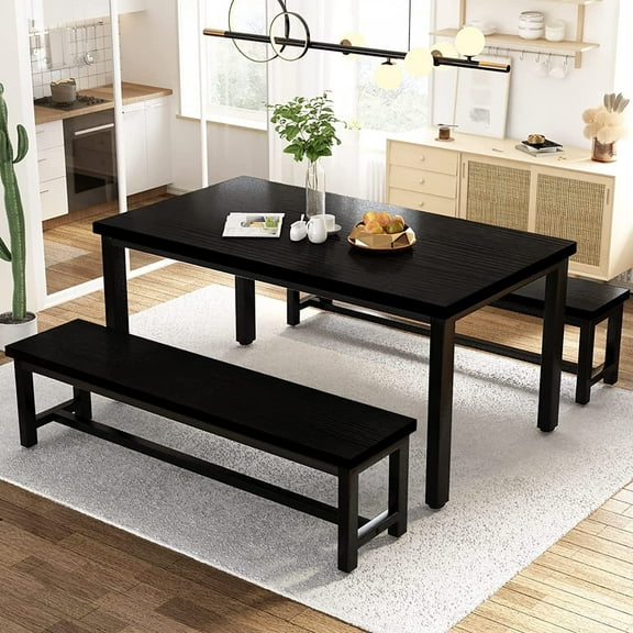 Cvortll Dining Room Table Set, Kitchen Table Set with 2 Benches for 4, Kitchen Table 28.7"H