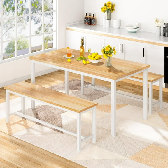 Cvortll Dining Room Table Set, Kitchen Table Set with 2 Benches for 4, Kitchen Table 28.7"H