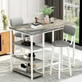 thumbnail image 1 of Cvortll Dining Table Set for 2, Marble Counter Height Pub Table with 2 PU Leather Backrest Stools & 3 Storage Shelves, Bar and Chairs Set for Small Space Dining Room, Kitchen, Bar (Grey), 1 of 11