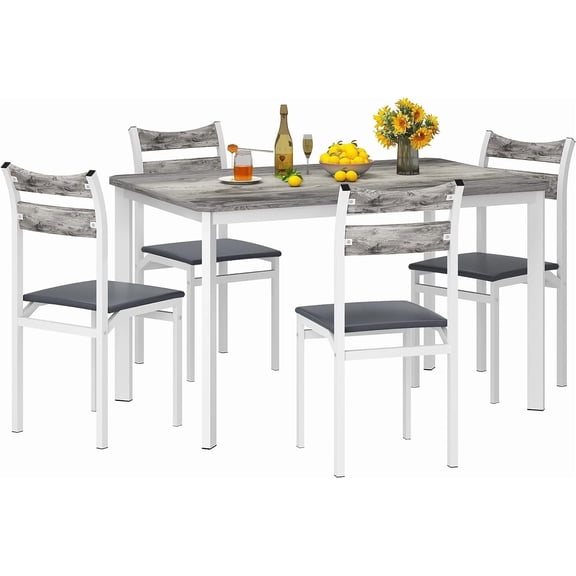Cvortll Dining Table Set for 4, 43.3" Dining Room Table with 4 Upholstered PU Leather Chairs