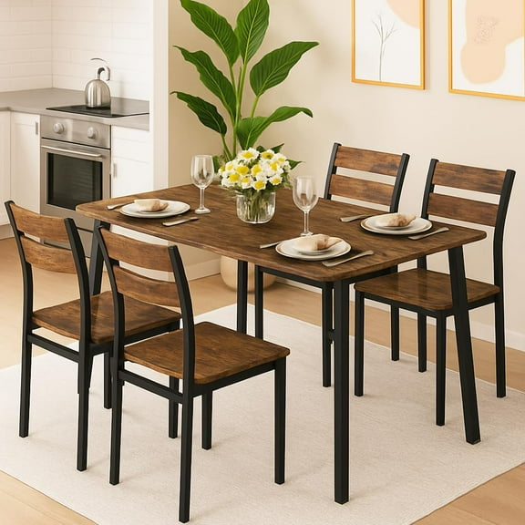 Recaceik Dining Table Set for 4, Kitchen Table and Chairs Set of 4 Wood Kitchen and Dining with Classic Dinner Chairs for Small Space Apartment Home