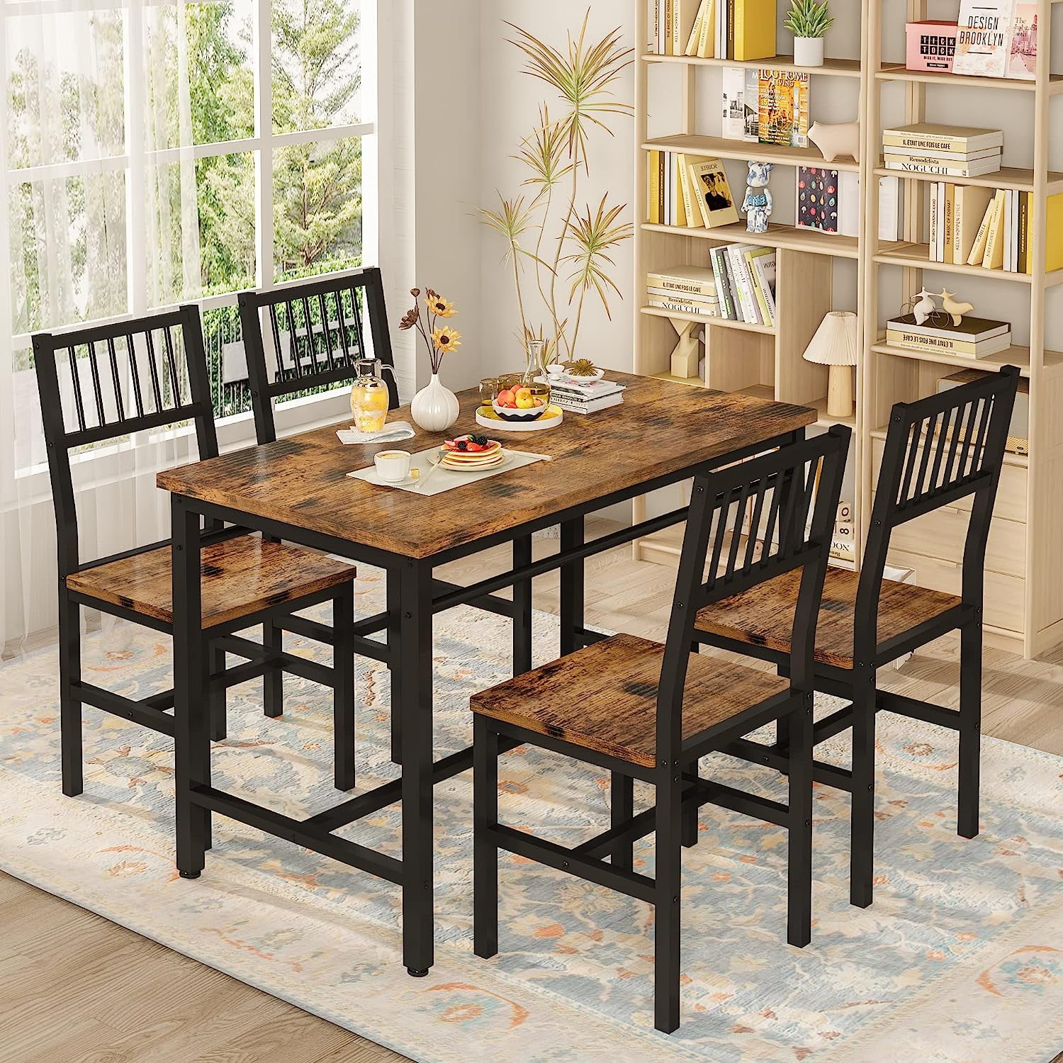 Recaceik Dining Table and Chairs Set for 4, 30"H Industrial Kitchen ...