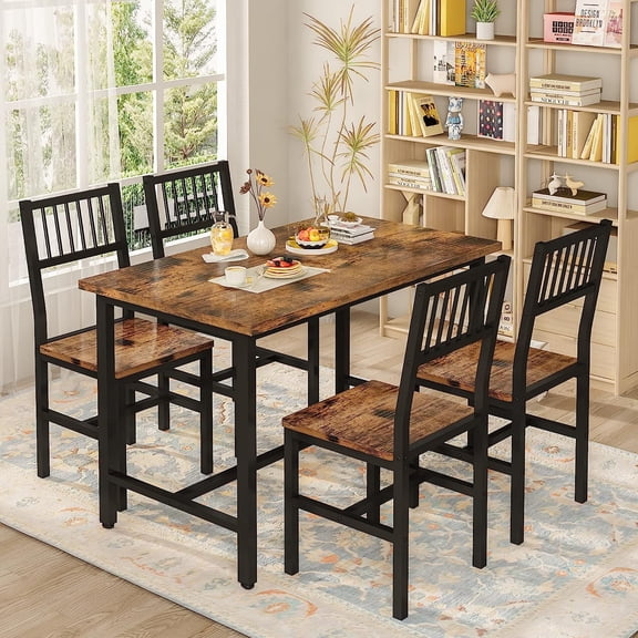 Cvortll Dining Table and Chairs Set for 4, 30"H Industrial Kitchen Table and Chairs with Metal Frame