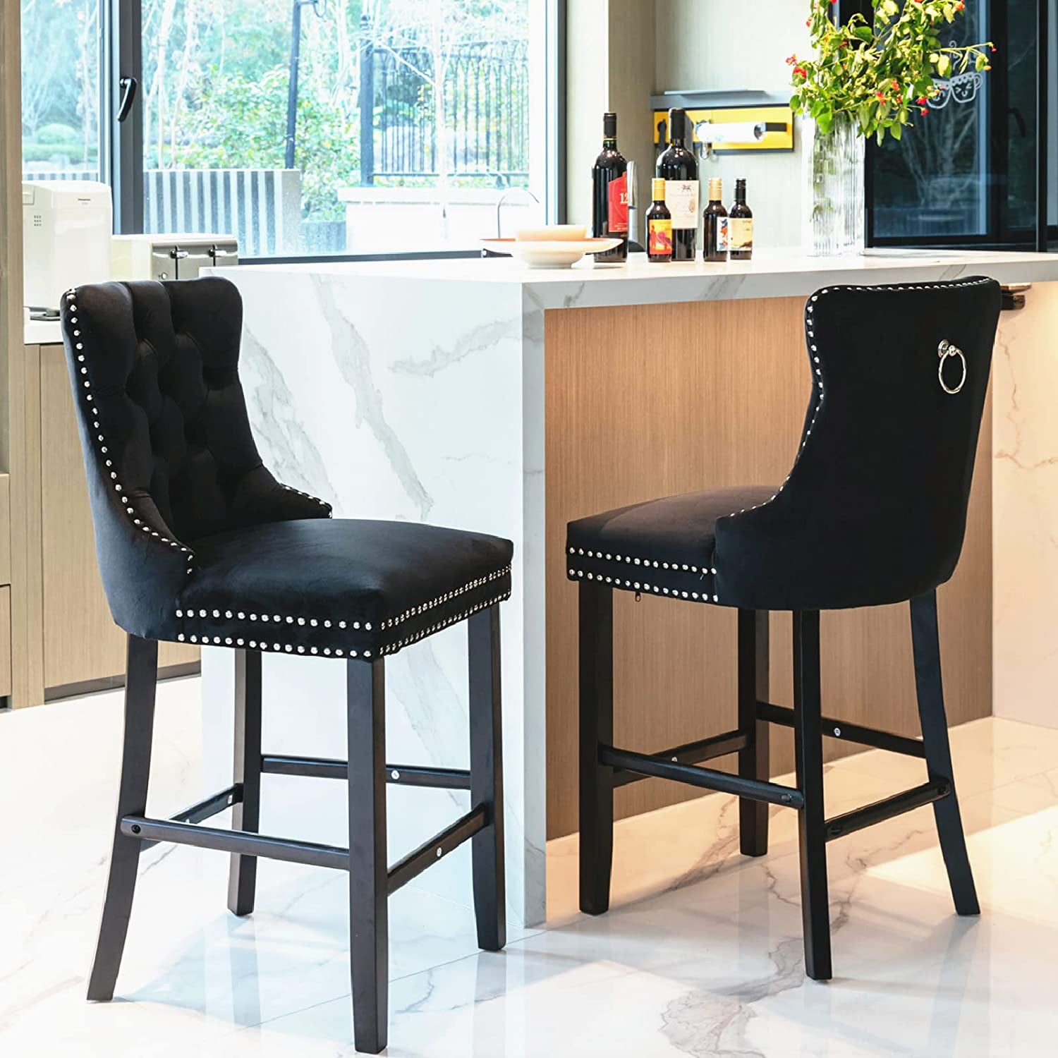 Recaceik Farmhouse Kitchen Island Stools Set of 2, Velvet Tufted ...