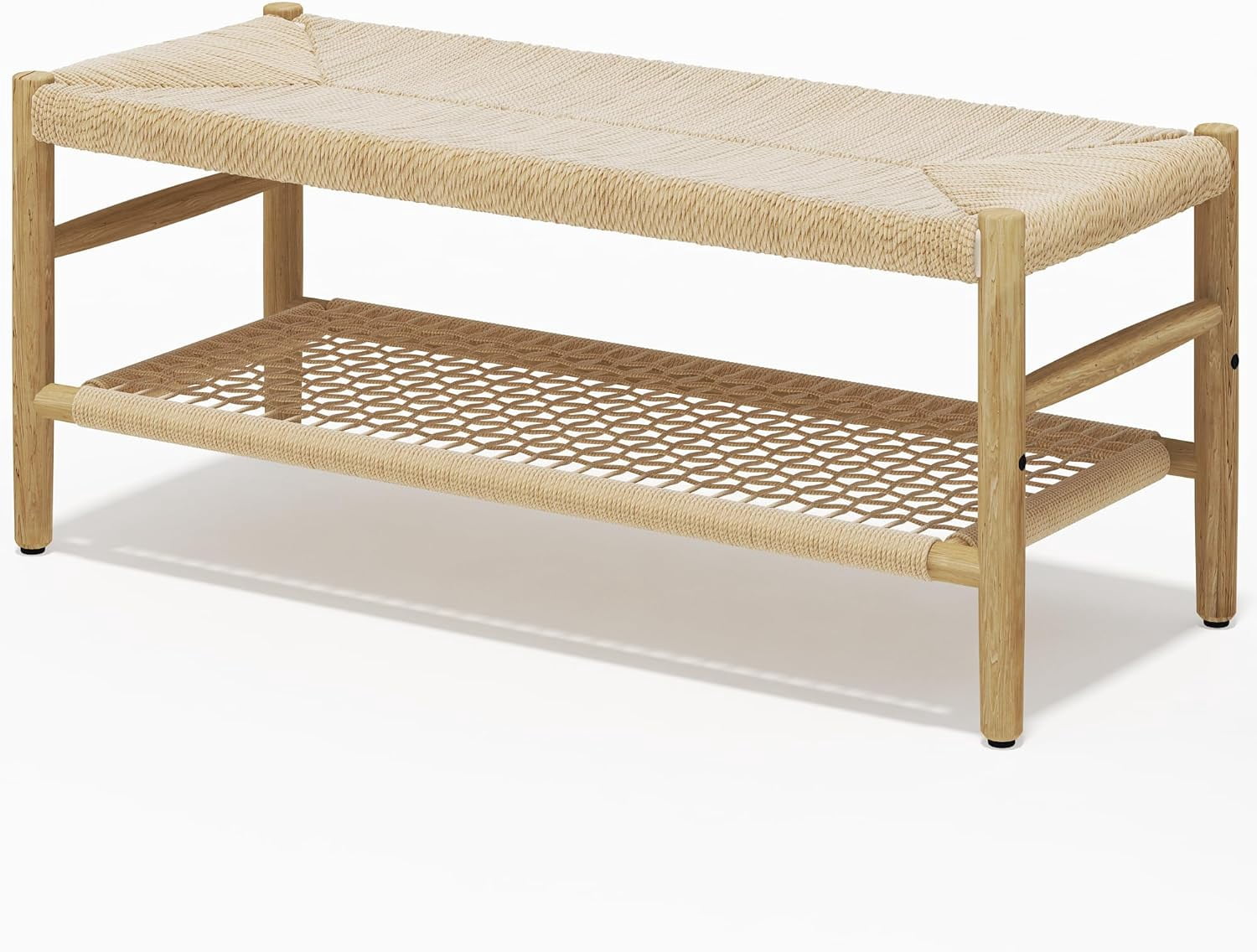 Grid Bench Recaceik Indoor Entryway Bench with Paper Cord Ottoman & Grid Storage ...