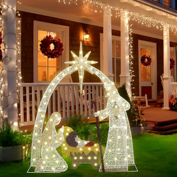 Recaceik Lighted Outdoor Nativity Scene for Christmas Decor, 3.8ft Outdoor Nativity Display Set Yard Decoration W/280 Warm Lights