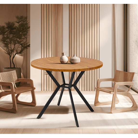 Recaceik Mid Century Modern Aesthetic Round Dining Table, Walnut