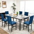 thumbnail image 1 of Recaceik Modern 7 Piece Dining Room Faux Marble Velvet Chairs Sets for 6, Blue, 1 of 10
