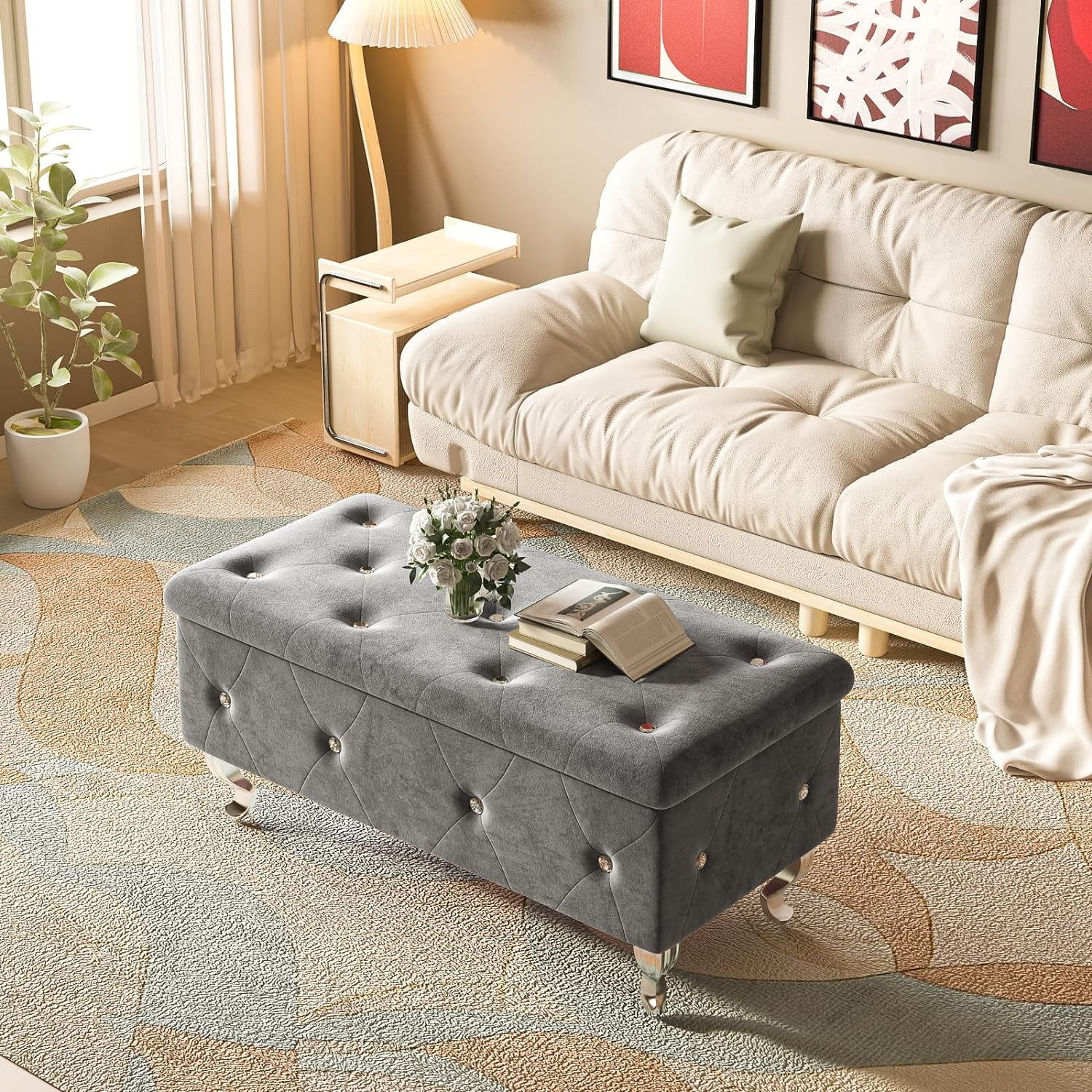 Recaceik Ottoman with Storage, Storage Ottoman for Bedroom, Velvet with ...