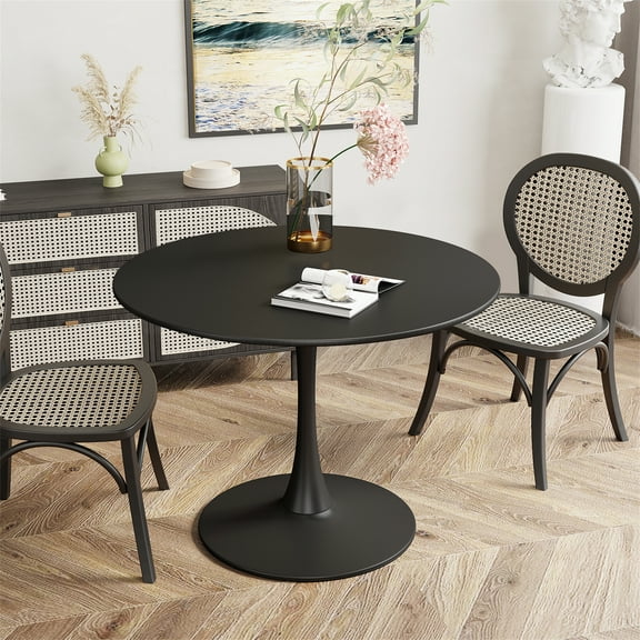 Cvortll Round Dining Table, 31" Elegant Tulip Table Round with MDF Tabletop and Metal Base, Kitchen Living Room Home Office, Black