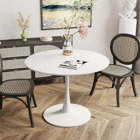 Cvortll Round Dining Table, 31" Elegant Tulip Table Round with MDF Tabletop and Metal Base, Kitchen Living Room Home Office, White