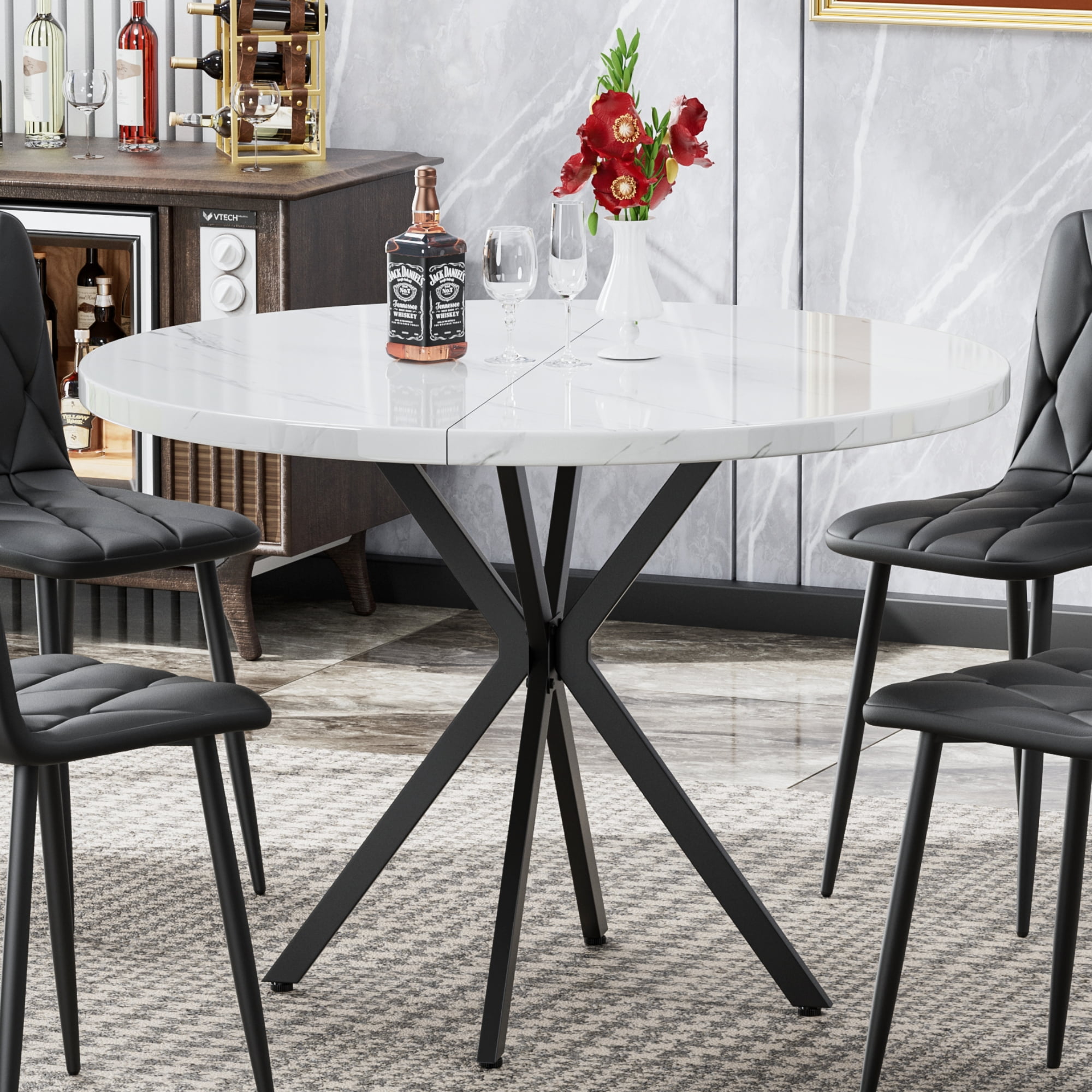 Recaceik Round Dining Table for 4 People 39 inch Modern Round Dining Table with Metal Legs Kitchen Dinner Table for Living Room Dining Room Walmart