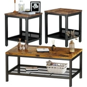 Cvortll 3-Piece Coffee Table Set with Storage, Rustic Brown Wood & Black Metal Industrial Living Room Table Set