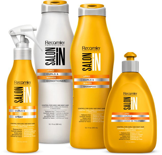 Recamier Professional Salon In +Pro Curls and Waves Hair Shampoo, Conditioner, Treatment and Hydrating Spray Bundle 4 Piece kit