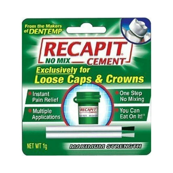 Recapit Instant Pain Relief Eugenol Free Loose Caps Dental Repair, 8Ct