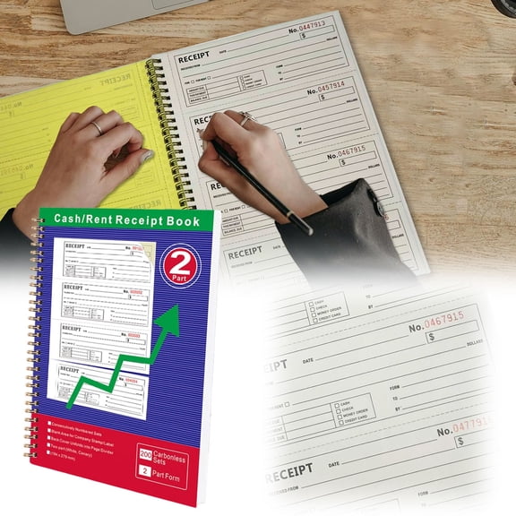 Receipt Book, Money and Rent Receipt Book, Invoice Receipt Book with Carbon Copies, 2-Part, Carbonless, 7.6" x 11", 200 Sets per Book, 4 Receipts per Page, Payment Receipt Book for Small Business