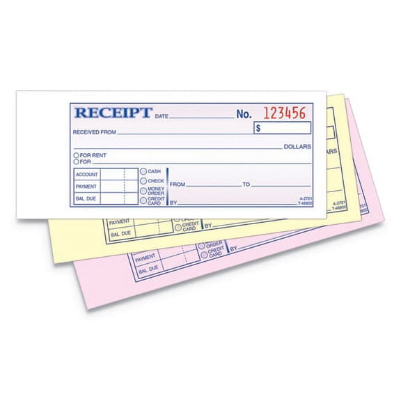 "Receipt Book, Three-Part Carbonless, 2.75 X 7.19, 1/page, 50 Forms | Bundle of 10 Each"