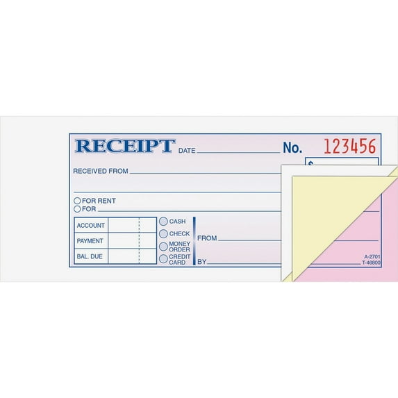 "Receipt Book, Three-Part Carbonless, 2.75 X 7.19, 1/page, 50 Forms | Bundle of 5 Each"