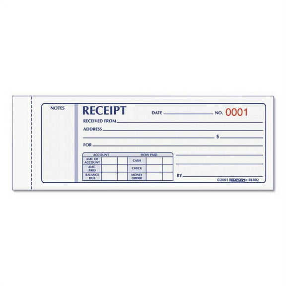 Receipt Book, Three-Part Carbonless, 7 X 2.75, 1/page, 50 Forms | Bundle of 10 Each