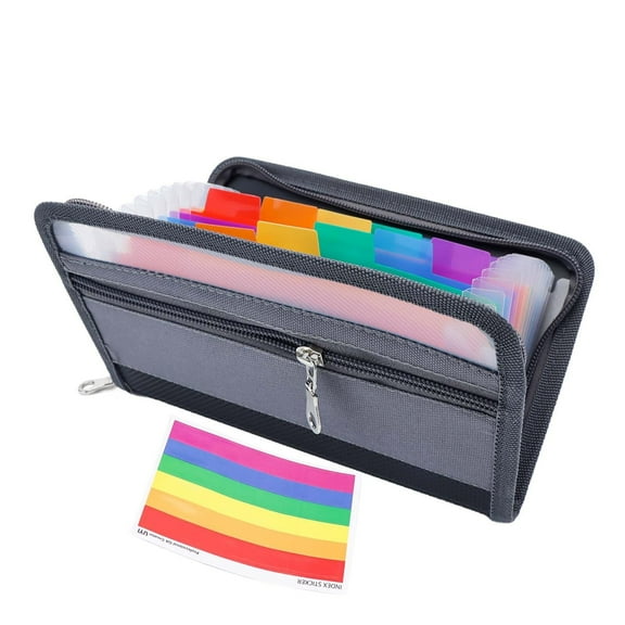 Receipt Coupon Bill Organizer 12 Tabs Accordion File Folder Zipper Organizer Expandable Envelopes Stuffing Wallet for Cash Cards (Colorful)