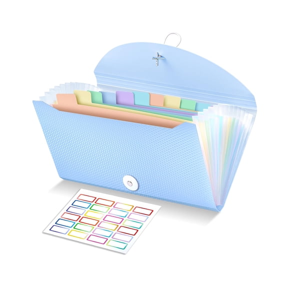 Receipt Organizer with 13 Pockets, Accordion File Folder for Coupons, Bills, Business Cards, Documents Storage, Portable 10.2 x 5.1 Inches, Home Office Travel Use, Blue