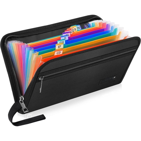 Receipt  Organizer,Fireproof 13 Pockets Expanding File Folder Small Accordian File Organizer,Portable Filing Wallet Holder with Zipper & Labels for A5 Size Files and (11.4" x 6.7")