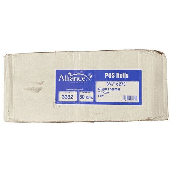 Receipt Paper Rolls 3 1/8 x 237’ Alliance Thermal, 50 roll | case, white BPA Free