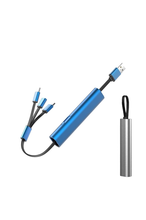 Receiptm 3-in-1 Fast Charging Cable, Retractable USB Charging Cable, Portable Keychain Design, Universal Chargers for All Devices, Multi Head Charger for Home, Office, Travel (Blue)