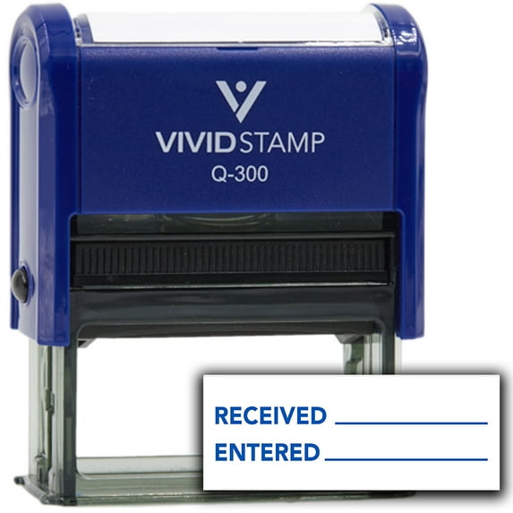 Received Entered Self Inking Rubber Stamp (Blue Ink) - Q-300