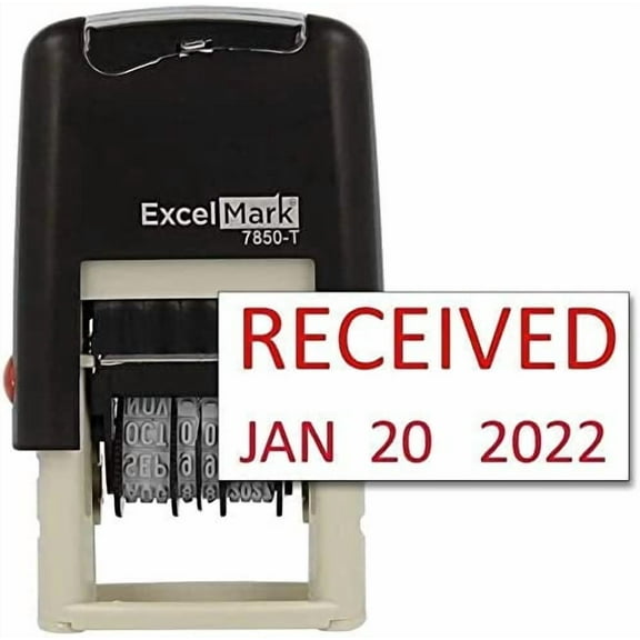 Received - ExcelMark Self-Inking Rubber Date Stamp - Compact Size - Red Ink