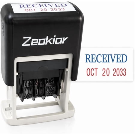 Received Stamp with Date Rubber Office Date Business Stamp for Accounting, Bookkeeping, Coding, Legal, Notary, Work, Ordering, 13 Years of Dates, Blue & Red Ink (0.78'' x 0.35'')