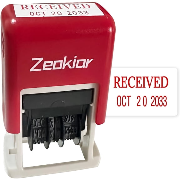 Received Stamp with Date Self Inking Rubber Office Stamp, 13 Years of Dates, Red Ink (0.78'' x 0.35'')