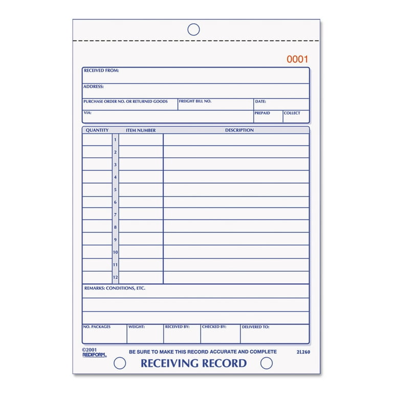Receiving Record Book, Two-Part Carbonless, 5.56 x 7.94, 1/Page, 50 Forms Receiving Record Book, Two-Part Carbonless, 5.56 x 7.94, 1/Page, 50 Forms