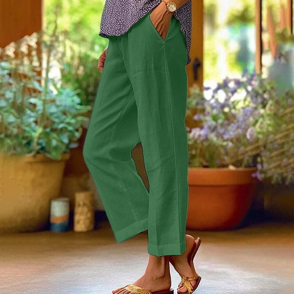 Recent Order ZVAVZ Women's Plus Size Pants Cotton Linen Solid Color Trousers With Pockets Casual Wide Leg Pants Elastic Waist Straight Leg Pants Ladies Pants Clearance Sale