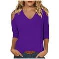 thumbnail image 1 of Recent Orders Placed By Me BeiFu 3/4 Length Sleeve Womens Tops Cotton V Neck T Shirts Women Fitted Womens Plus Size Cotton Tops Loose Fit Women Blouses Cotton Fall Clothes For Women, 1 of 5