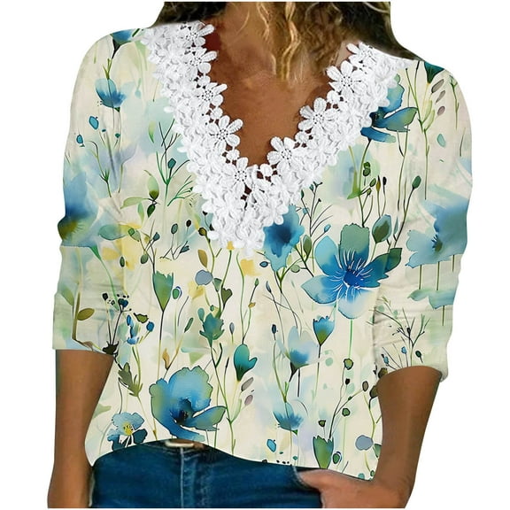 BeiFu 3/4 Length Sleeve Womens Tops Shirts For Women Cotton Blend Womens Tops Summer Going Out Women Blouses For Seniors Plus Size Spring Clothes For Women