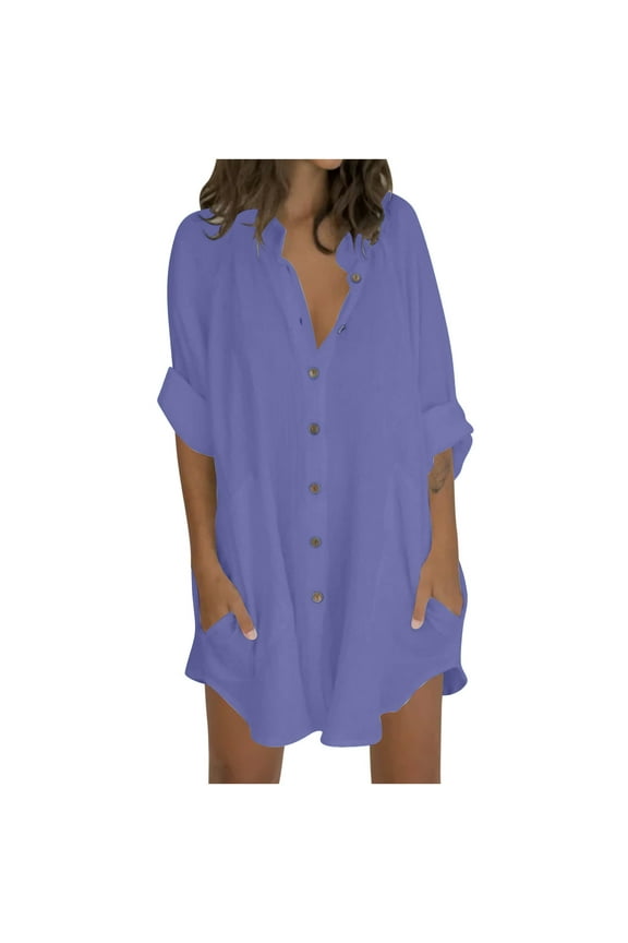 Long Sleeve Shirts For Women Casual Womens Tops 3/4 Sleeve Loose Fit Women Blouses Long Sleeve Cotton V Neck T Shirts Women Plus Size Spring Clothes For Women