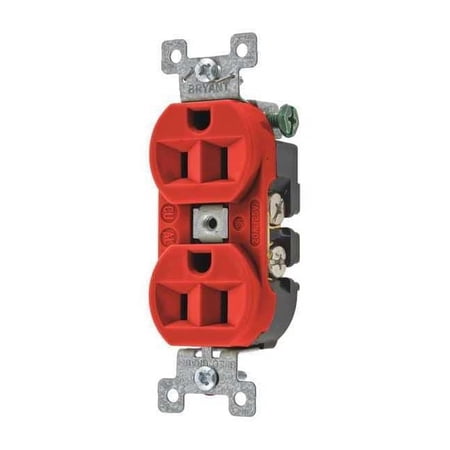Bryant Receptacle,Red,15A,Back/Side,Flush Mount 5262BRED