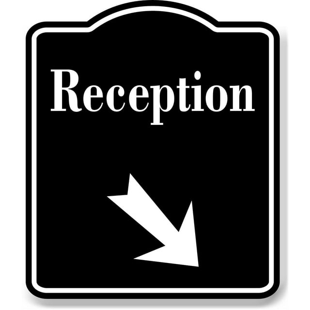 Reception 45 Degree Down Right Arrow BLACK Aluminum Composite Sign, 8.5"x10"