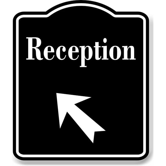 Reception 45 Degree Up Left Arrow BLACK Aluminum Composite Sign, 8.5"x10"