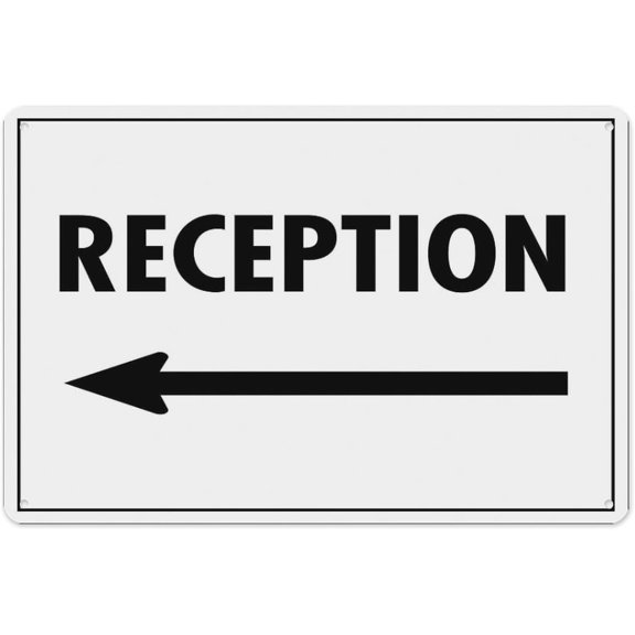 Reception (Arrow Left) Sign 8"x12", Aluminum Tin Warning Signs for Home Outdoor Garden, High-Visibility Directional Sign for Office