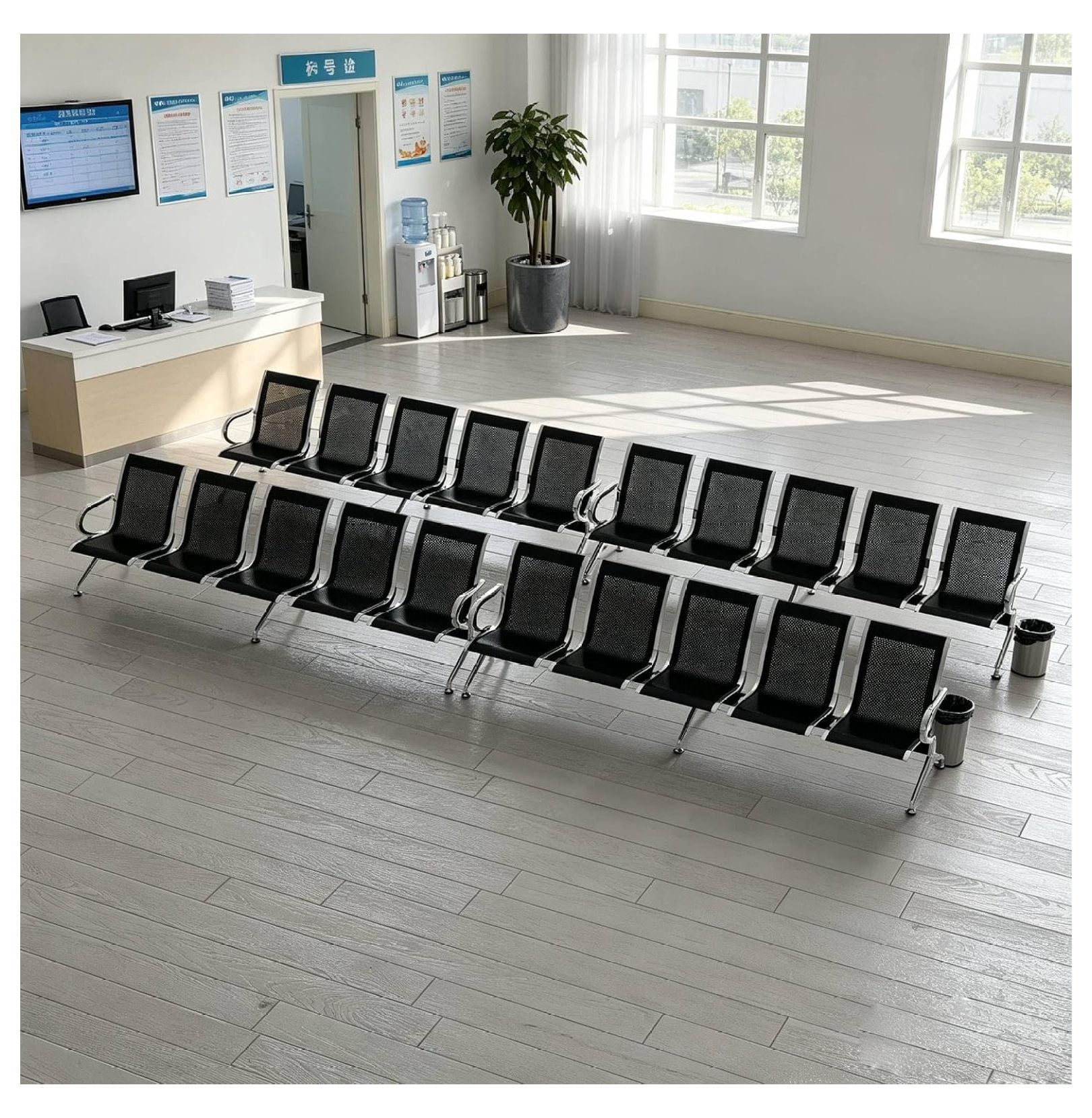 Sentado Reception Seating Reception Chairs with Arms 5 Seat Waiting Room Set Matte Black for ...