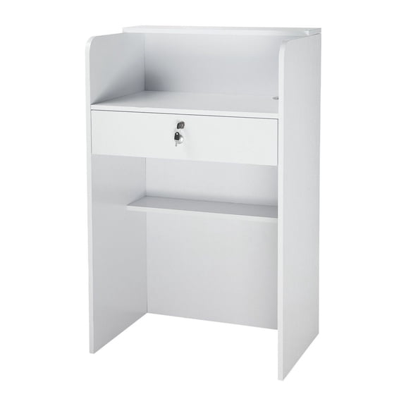Reception Desk 23.6 inch, White Front Counter Table with Drawer, Modern Office Receptionist Desk, Minimalist Retail Counter for Lobby, Salon, Checkout