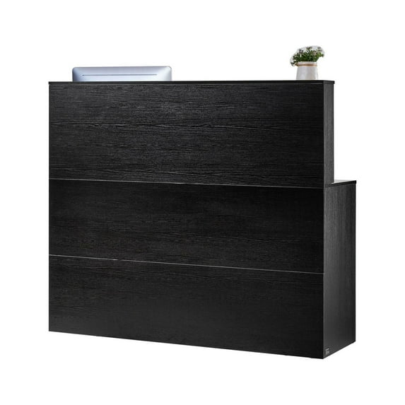 Reception Desk 55 Inch L-Shaped Counter, Office Front Desk with Drawer & Cabinet, Checkout Counter for Lobby Salon Office, Black