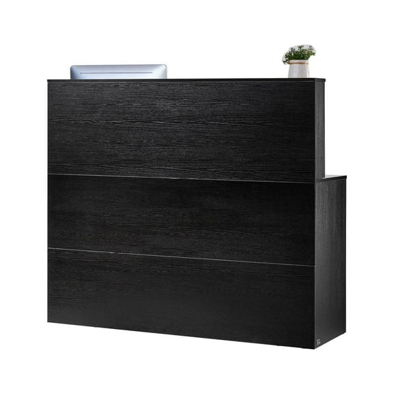Reception Desk 55 Inch L-Shaped Front Counter, Office Receptionist Desk with Drawer & Cabinet, Black
