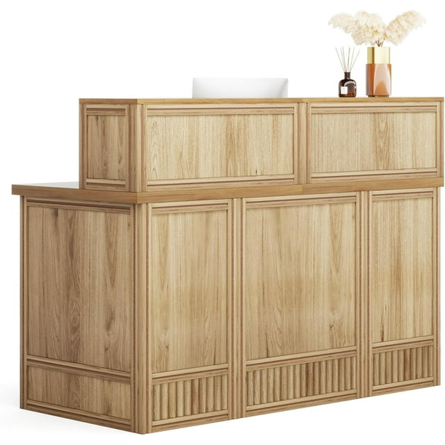 Reception Desk with Counter, 57Inch Rustic Front Desk Receptionist